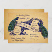 ブルーピーコック ヴィンテージ結婚式の招待状 招待状 (正面/裏面)