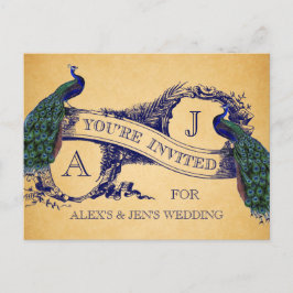 ブルーピーコック ヴィンテージ ウェディング インヴィテーション ポストカード