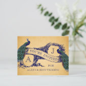 ブルーピーコック ヴィンテージ ウェディング インヴィテーション ポストカード (スタンド正面)