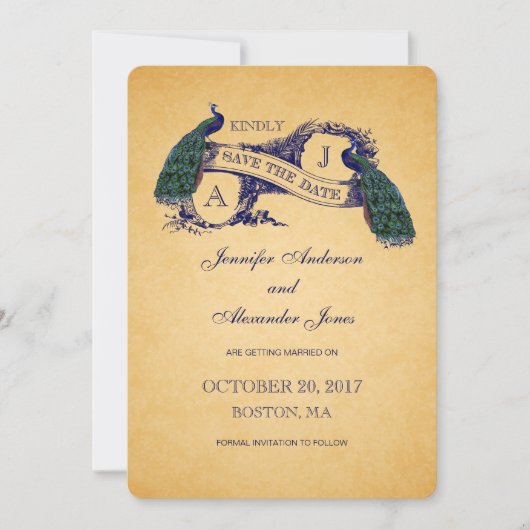 ブルーピーコック ヴィンテージ セーブ・ザ・デート アナウンスメント (正面)