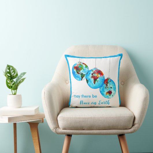 ブルーピースオンアースウォーターカラーホリデーギフト クッション (椅子)