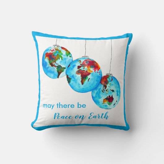 ブルーピースオンアースウォーターカラーホリデーギフト クッション (正面)