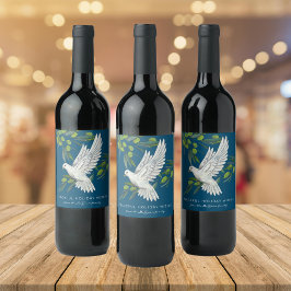 ブルーピース鳩とオリーブ枝カスタム ワインラベル