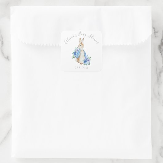 ブルーピーターうさぎの花の男の子ベイビーシャワー スクエアシール (バッグ)