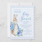 ブルーピーターうさぎ水色ベビーシャワー 招待状 (正面)