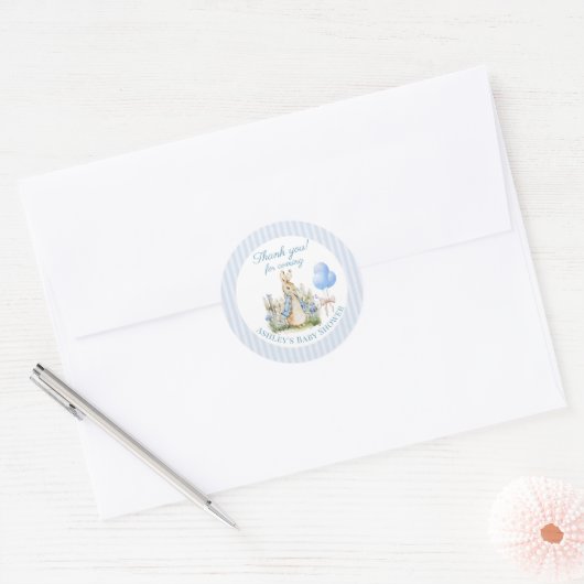 ブルーピーターうさぎ赤ちゃんシャワー男の子ありがとう好意 ラウンドシール (封筒)