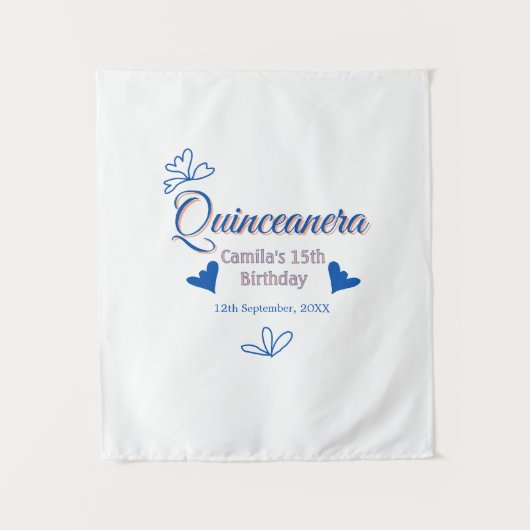 ブルーピーチのキンチャンセラ 15歳の誕生日 ラスティック メキシカン タペストリー (正面)