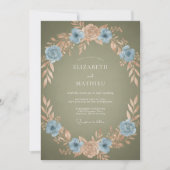 ブルーピーチのリース ロマンティックな結婚式 招待状 (正面)
