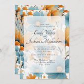 ブルーピーチウォーターカラーフローラ結婚ズ 招待状 (正面/裏面)