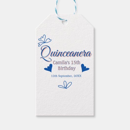 ブルーピーチキンセアニェラ15th誕生日ラスティックメキシコ ギフトタグ (正面)