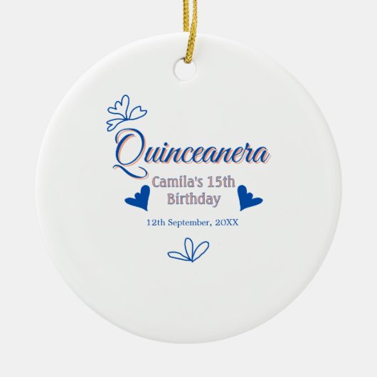 ブルーピーチキンセアニェラ15th誕生日ラスティックメキシコ セラミックオーナメント (正面)