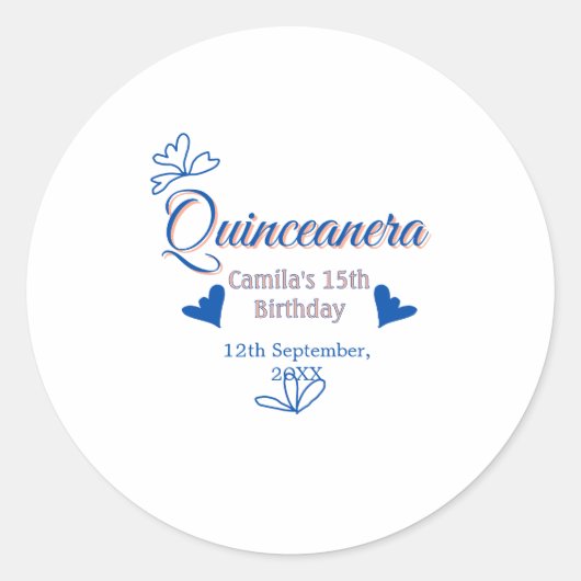 ブルーピーチキンセアニェラ15th誕生日ラスティックメキシコ ラウンドシール (正面)