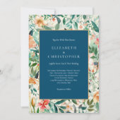 ブルーピーチグリーンフローラウォーターカラーエレガントな結婚式 招待状 (正面)