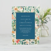 ブルーピーチグリーンフローラウォーターカラーエレガントな結婚式 招待状 (スタンド正面)