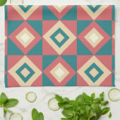 ブルーピーチダイヤモンドジオメトリック キッチンタオル (折り畳み)