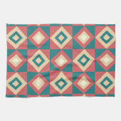 ブルーピーチダイヤモンドジオメトリック キッチンタオル (横)