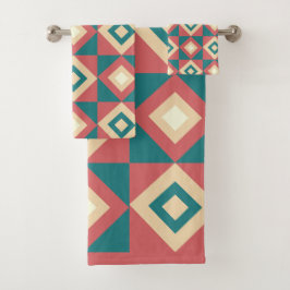 ブルーピーチダイヤモンドジオメトリック バスタオルセット