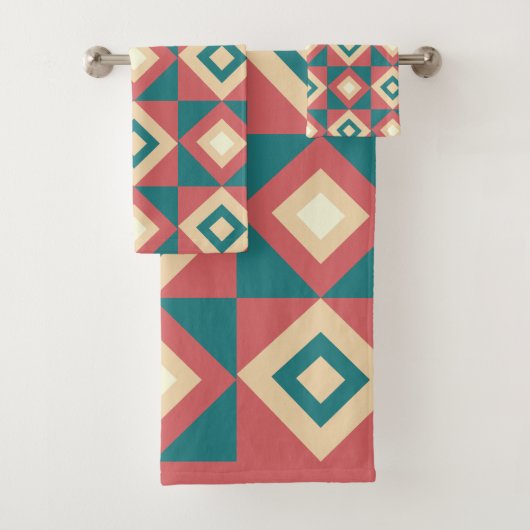 ブルーピーチダイヤモンドジオメトリック バスタオルセット (インサイチュ)