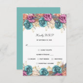 ブルーピーチバラフローラエレガフォーマルントウェディング 出欠カード (正面/裏面)