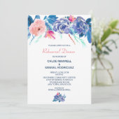 ブルーピーチバラブーケ結婚のリハーサルディナー 招待状 (スタンド正面)