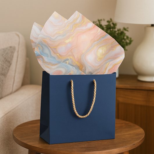 ブルーピーチパステル赤面ピンク金ゴールドマーブルパターン 薄葉紙