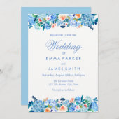 ブルーピーチフローラ牡丹結婚式招待状 招待状 (正面/裏面)