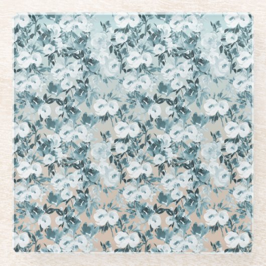 ブルーピーチホワイトフローラ ガラスコースター (正面)