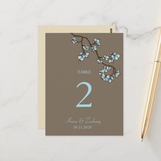 ブルーピーチ結婚のテーブル番号札 ポストカード (正面/裏面インサイチュ)