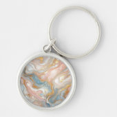 ブルーピーチ赤面ピンクホワイト金ゴールドマーブルパターン キーホルダー (正面)