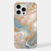 ブルーピーチ赤面ピンクホワイト金ゴールドマーブルパターン iPhoneケース (裏面)