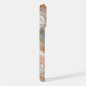 ブルーピーチ赤面ピンクホワイト金ゴールドマーブルパターン iPhoneケース (右側面)