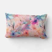 ブルーピーチ&ピンク抽象芸術フローラ ランバークッション (裏面)