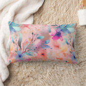 ブルーピーチ&ピンク抽象芸術フローラ ランバークッション (ブランケット)