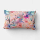 ブルーピーチ&ピンク抽象芸術フローラ ランバークッション (正面)