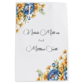 ブルーピーニーズイエローデイジー結婚ズ ミディアムペーパーバッグ (正面)