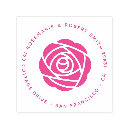 ブルーピーニーフラワー差出人住所ラウンドフローラ セルフインキングスタンプ (デザイン)