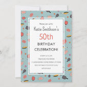 ブルーピ名門私立校風のッはっきりしたクレボールパーティー50誕生日 招待状 (正面)