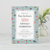 ブルーピ名門私立校風のッはっきりしたクレボールパーティー50誕生日 招待状 (スタンド正面)