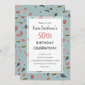ブルーピ名門私立校風のッはっきりしたクレボールパーティー50誕生日 招待状 (正面/裏面)