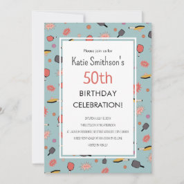 ブルーピ名門私立校風のッはっきりしたクレボールパーティー50誕生日 招待状