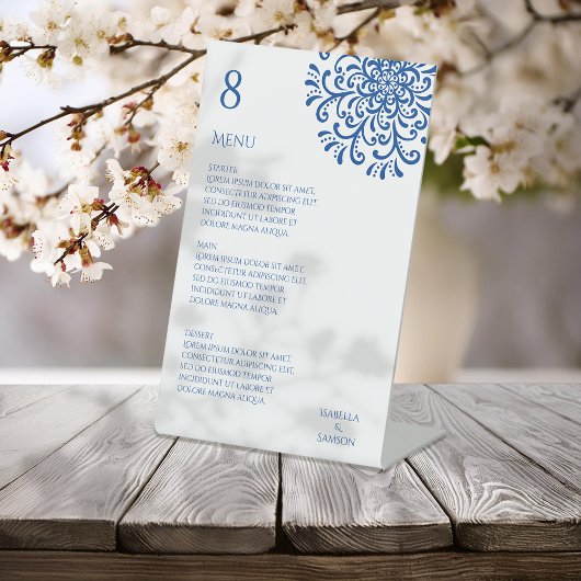 ブルーフお洒落ライ結婚ッシュのメニュー 台座サイン