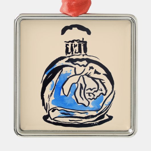 ブルーファッションイラストレーション香料ボトル メタルオーナメント (正面)