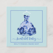 ブルーファッションスタイリストイベントドレスQRコードロゴ スクエア名刺 (正面)