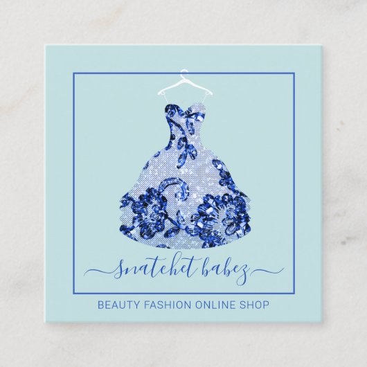 ブルーファッションスタイリストイベントドレスQRコードロゴ スクエア名刺 (正面)