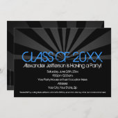 ブルーファッションスポットライト卒業パーティー招待状 招待状 (正面/裏面)