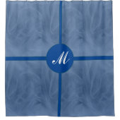 ブルーファブリックテクスチャプリントモノグラム – 任意の色 シャワーカーテン (正面)