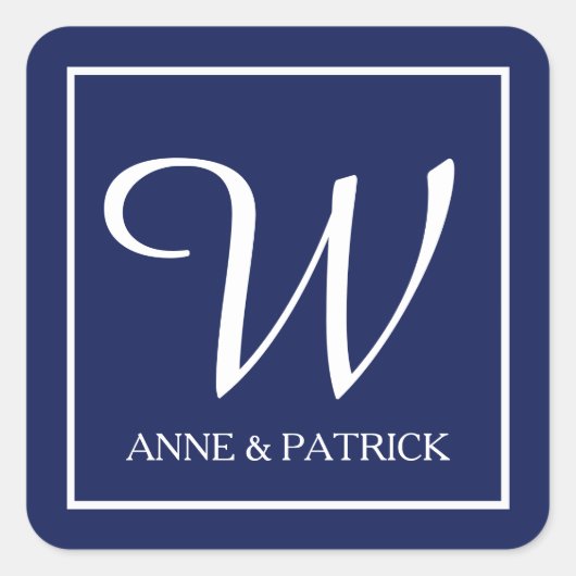 ブルーファミリーイニシャルモノグラム結婚&ネーム スクエアシール (正面)