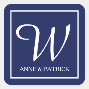 ブルーファミリーイニシャルモノグラム結婚&ネーム スクエアシール