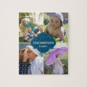 ブルーファミリーフォトコラージファミリー名 ジグソーパズル (縦)