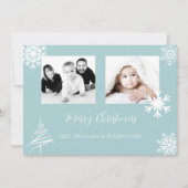 ブルーファミリーフォトスノーフレークスメリークリスマス シーズンカード (正面)